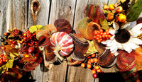 Fall 9ft Garland with White Sunflowers & Pumpkins