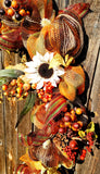 Fall 9ft Garland with White Sunflowers & Pumpkins