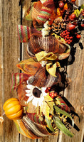 Fall 9ft Garland with White Sunflowers & Pumpkins