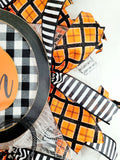 Thin Large Buffalo Plaid Pumpkin Wreath, Halloween Pancake Wreath