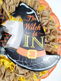 The Witch Is In Burlap Ruffle Wreath, Halloween Wreath