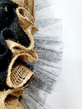 Spider Burlap Ruffle Wreath with Web Tulle, Halloween Wreath