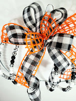 Black and White Buffalo Plaid Beaded Pumpkin, 3D Halloween Pumpkin