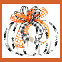 Black and White Buffalo Plaid Beaded Pumpkin, 3D Halloween Pumpkin