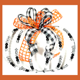 Black and White Buffalo Plaid Beaded Pumpkin, 3D Halloween Pumpkin