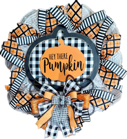 Thin Large Buffalo Plaid Pumpkin Wreath, Halloween Pancake Wreath