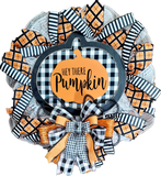 Thin Large Buffalo Plaid Pumpkin Wreath, Halloween Pancake Wreath