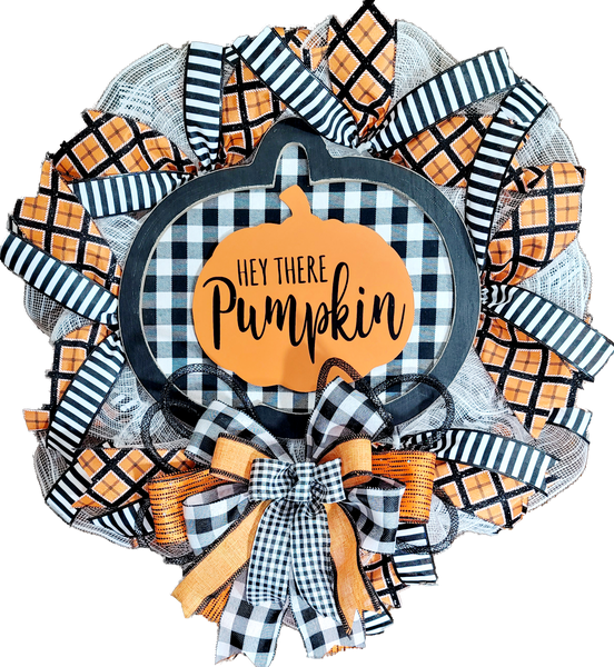 Thin Large Buffalo Plaid Pumpkin Wreath, Halloween Pancake Wreath