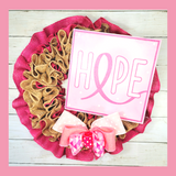 Breast Cancer Awareness Hope Burlap Ruffle Wreath